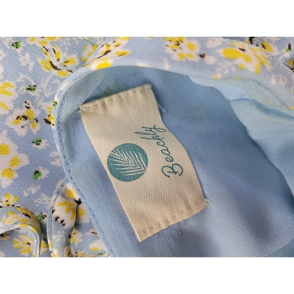 Beachly Floral Lined Sun Tiered Dress Blue Yellow Flowers Flowy Loose Fit - M - Picture 4 of 9